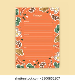 Template for a recipe book. The blank page for your recipes. Cookbook. Vector.