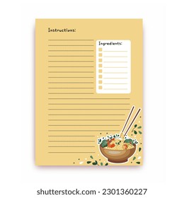 Template for a recipe book. The blank page for your recipes. Cookbook. Vector.