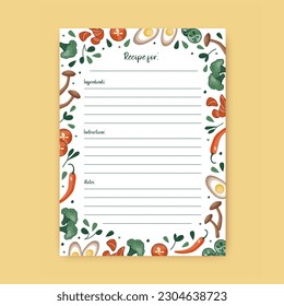 Template for a recipe book. The blank page for your recipes. Cookbook. Vector.