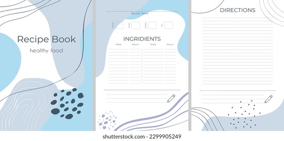 template for recipe book with hand drawn abstract shapes in pastel colors