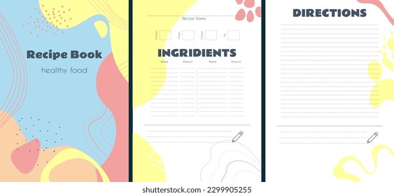 template for recipe book with hand drawn abstract shapes in pastel colors