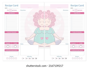 Template recipe page for pregnant women. Healthy nutrition concept in cute cartoon style. Food Journal. Colorful Vector Printable Template.