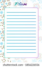 Template for records. Scheduler. Vector illustration. Flat design. In light pastel colors. Flowers on a white background.
