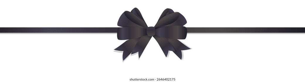 Modelo para uma faixa retangular com um arco de cetim preto exuberante. Ilustração vetorial.