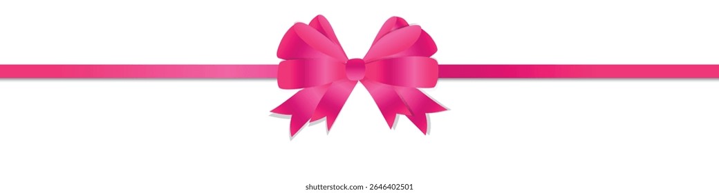 Modelo para uma faixa retangular com um arco de cetim rosa exuberante. Ilustração vetorial.