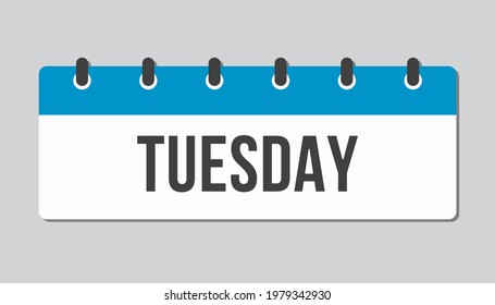 Template rectangle icon page calendar, day of the week - Tuesday. Simple vector object illustration. Date list of month, to-do list. Calendar on the wall. Pictogram of schedule and planning