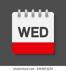 Template Rechteck Symbol-Kalender, Tag der Woche - Mittwoch. Einfache Vektorgrafik. Datumsliste des Monats, Aufgabenliste. Kalender an der Wand. Programm und Planung