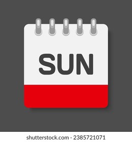 Template rectangle icon page calendar, day off the week - Sunday. Simple vector object illustration. Date list of month, to-do list. Calendar on the wall. Pictogram of schedule and planning