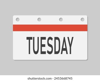 Template rectangle icon page calendar, day of the week - Tuesday. Simple vector object illustration. Date list of month, to-do list. Calendar on the wall. Pictogram of schedule and planning
