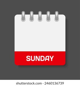 Template rectangle icon page calendar, day off the week - Sunday. Simple vector object. Date list of month, to-do list. Calendar on the wall. Pictogram of schedule and planning beginning of the week
