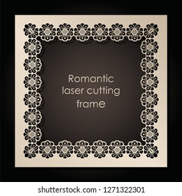 Template of a rectangular frame for laser cutting. Open design border for wedding, Valentine's Day, romantic party. Vector illustration.