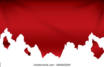 Template With Red And Ancient Ripped Fabric, Isolated Over White Background.