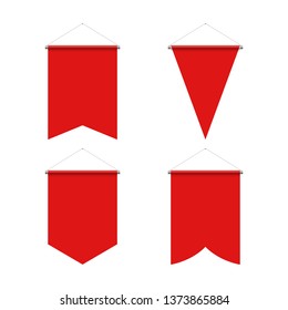 Template Red Blank Realistic Pennant Set on White Background. Illustration of Sport Flags Symbol Mockup for Creative Design Idea