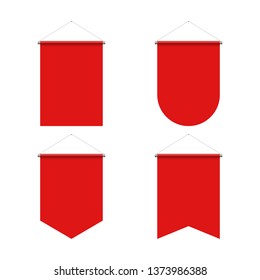 Template Red Blank Realistic Pennant Set on Whitey Background. Illustration of Sport Flags Symbol Mockup for Design