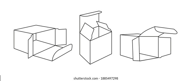 Template red box 3D model mockup set. Blank realistic packaging gift boxes collection. Carton cardboard opened paper package positions. Birthday Celebration, Christmas Party. Vector illustration