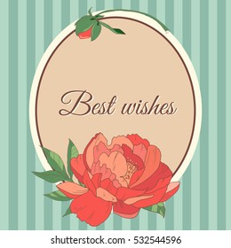 Template with red flower. Vintage card. Vector illustration