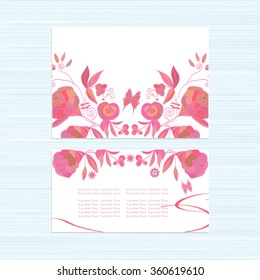 Template. Red, pink flowers on a white background. Congratulations to the birthday, anniversary. Thanks. Wedding invitation. Postcard on Valentine's Day. Abstract.