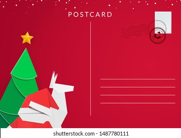 Template of a red postcard for Christmas and New Year wishing.