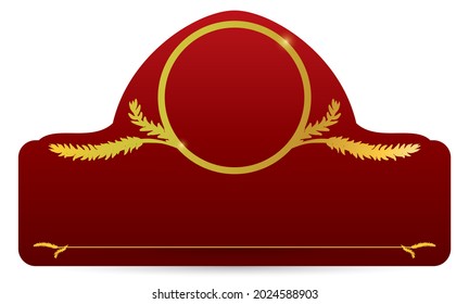 Template with red sign decorated with wheat ears silhouettes, over white background.
