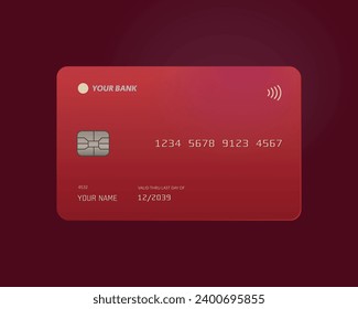 Template of red vector credit card isolated on transparent background.