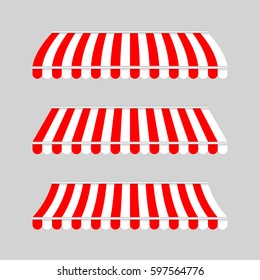 Template  red and white striped awning set for shop, restaurant, kiosk, cafe, mock up vector illustration 