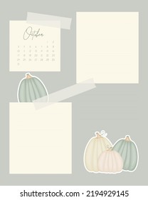 Template Reminders Calendar October 2022 Collage Vintage For Notes Reminder To Do List Scrapbooking Sticker With Pumpkins. Vector Illustration