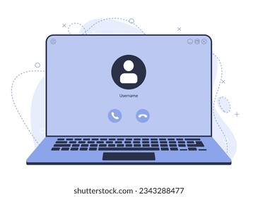 Template of a remote online conversation using an application on a laptop. Illustration of online negotiations.