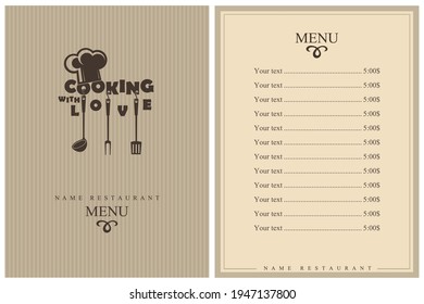 diseño de menú de un restaurante con utensilios de cocina para cocinar