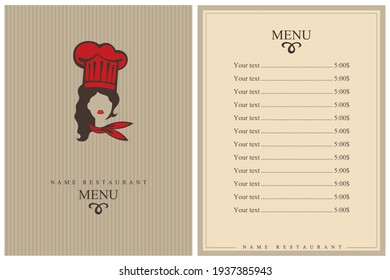 template restaurant menu design with lady chef