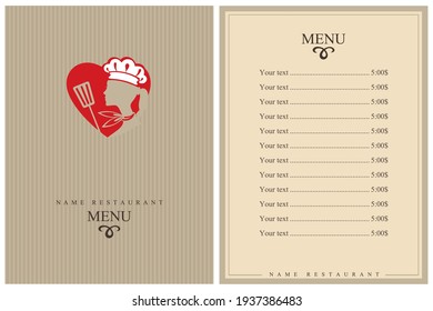 template restaurant menu design with lady chef and heart