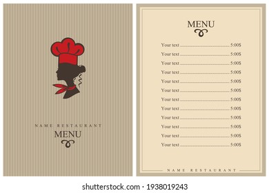 template restaurant menu design with lady chef