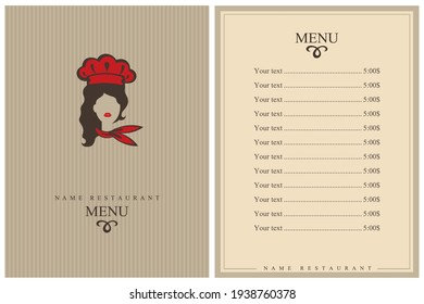 template restaurant menu design with lady chef