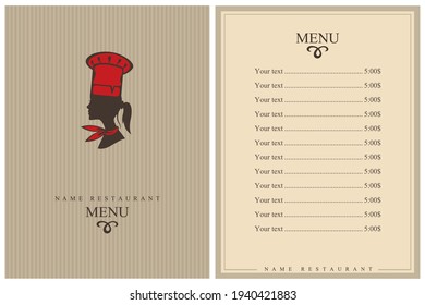 Vorlagenrestaurant-Menü-Design mit Dame-Chef