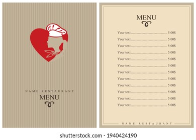 template restaurant menu design with lady chef and heart