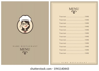 template restaurant menu design with lady chef