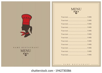 diseño del menú del restaurante de plantilla con chef lady