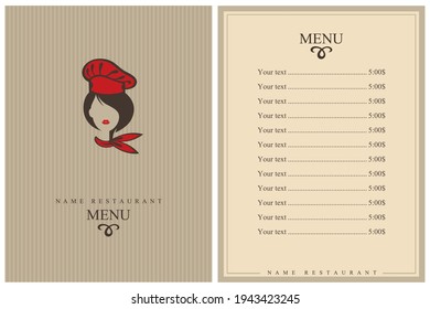 template restaurant menu design with lady chef
