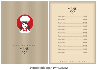 Vorlagenrestaurant-Menü-Design mit Dame-Chef