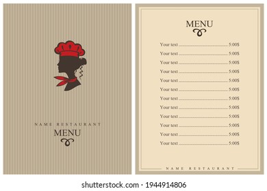 template restaurant menu design with lady chef
