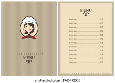 Vorlagenrestaurant-Menü-Design mit Dame-Chef