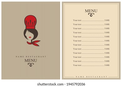 diseño del menú del restaurante de plantilla con chef lady