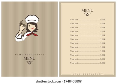 Template Restaurant Menu Design With Lady Chef