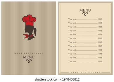template restaurant menu design with lady chef
