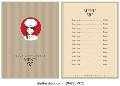 template restaurant menu design with lady chef