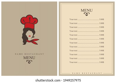 diseño del menú del restaurante de plantilla con chef lady