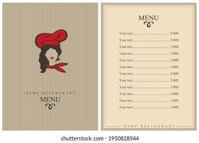 template restaurant menu design with lady chef