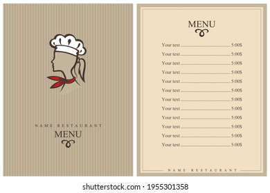 template restaurant menu design with lady chef