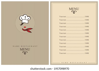 diseño del menú del restaurante de plantilla con chef lady