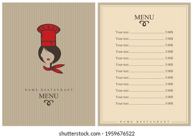 template restaurant menu design with lady chef