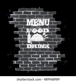 Template for restaurant menu in a frame on a brick wall. Achieved as isolated objects on a black background with no border can be used with any image or text.